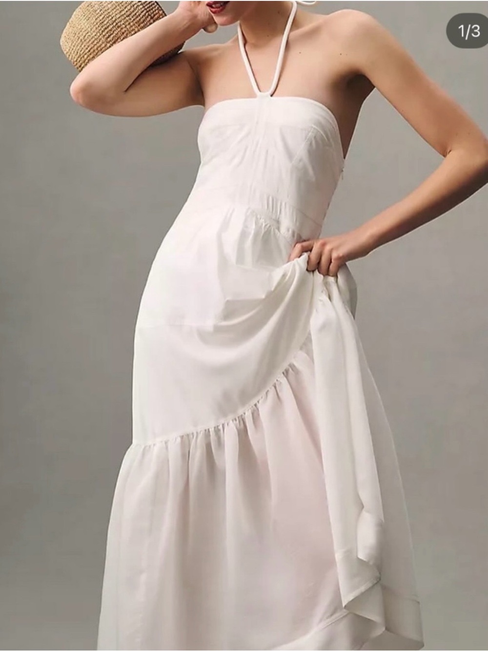 Anthropologie White Strapless Halter Midi Dress